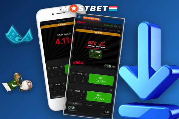 Écran de connexion Mostbet Aviator sur smartphone avec le bouton Jouer en réel mis en évidence