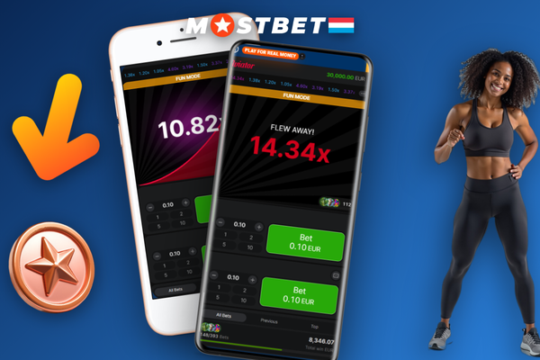Mostbet Aviator en ligne sur Android et iOS : deux smartphones affichant le jeu en mode portrait